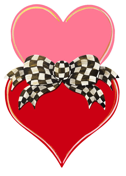 Fancy Bow - CHECKERED - Heart Stack Valentine - Valentine Corrugated Coroplast Yard Stake