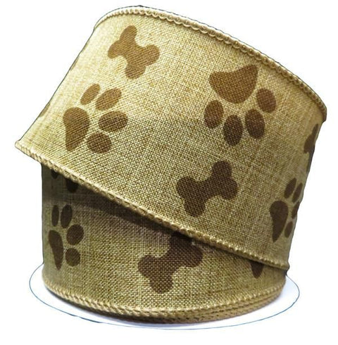 Dog Bone and Paw Print Wired Ribbon - 2.5" x 10yds