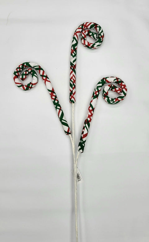 31" Plaid Fabric Curl Spray x3 - Red, White & Green