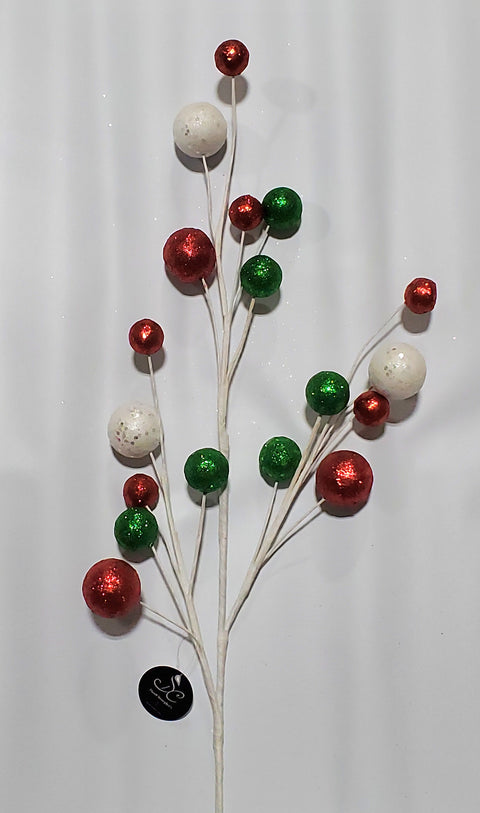 33" Whimsical Glitter Ball Spray - Red/White/Green