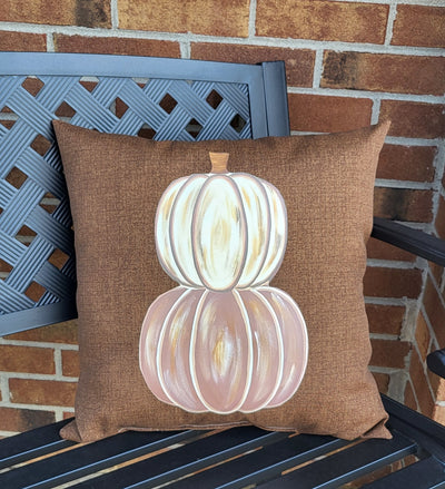 Custom Pillow - Gold & Creams Pumpkin Stack on Brown Fabric