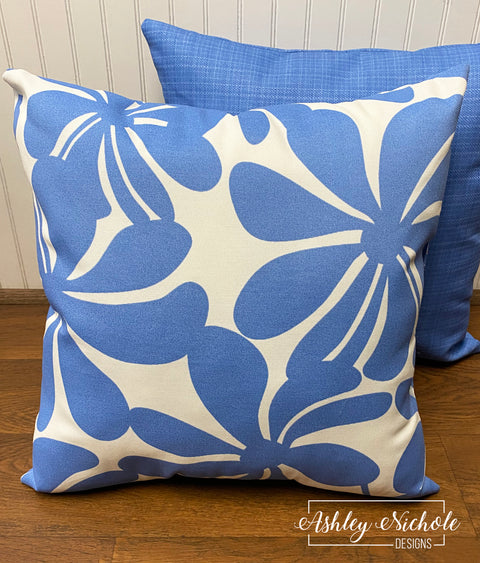 Outdoor Pillow - Twirly Courtyard Blue Fabric