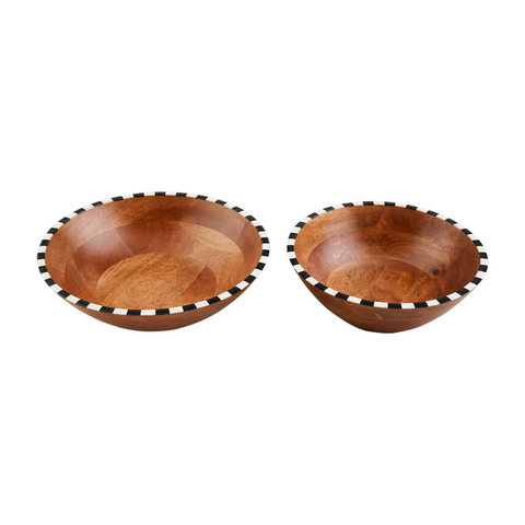 Checkered Rim Wooden Bowl - Set of 2