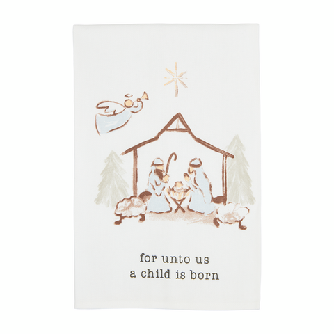 Nativity "For Unto Us A Child Is Born" Hand Towel