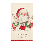 Santa Holding Reindeer "Tis the Season" Hand Towel