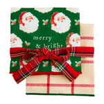 Classic Christmas Santa "Merry & Bright" Hand Towel Set