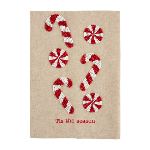 Candy Cane "Tis the Season" Beaded Hand Towel