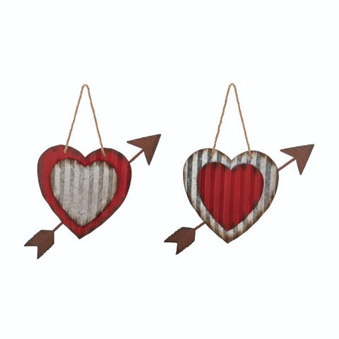 Metal Heart w/ Arrow Hanger - Choose from 2 colors