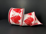 Red Hearts with Paint Splatter WIRED EDGE - 2.5" - 10 YD
