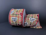 Linen Buffalo Plaid Hearts Wired Ribbon - 2.5" x 10yds