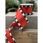 Satin Red w/ Black & White Border Wired Ribbon - 2.5" x 10yds