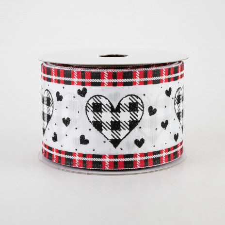 Gingham Hearts Plaid Edge Ribbon - 2.5" x 10yds