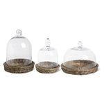 GLASS CLOCHES W/WICKER TRAYS-CHOOSE FROM 3 Sizes