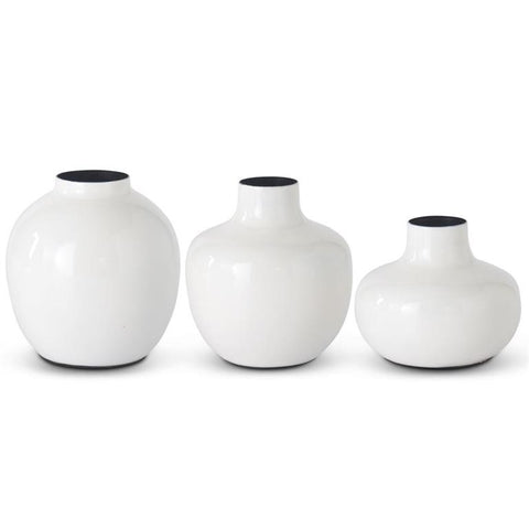 Set of 3 - White Enameled Metal Vases