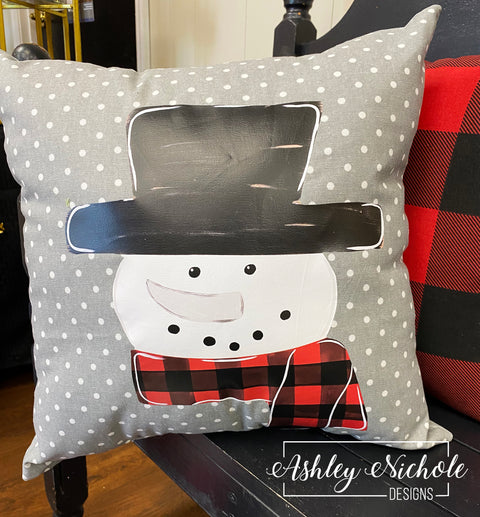 Custom - Rustic Snowman - Red/Black - Gray Dot Pillow