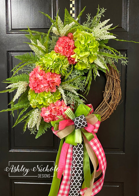 18" Hydrangea Floral Wreath - Pink/Green