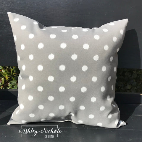 Outdoor Pillow - Grey with White Polka Dot