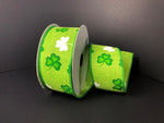 Green and White Shamrocks Wired Ribbon - 1.5"x10Yds