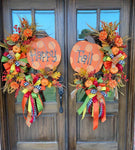 Pumpkin Mix Fall Oval Wreath with PUMPKIN Attached (1 LARGE Wreath)