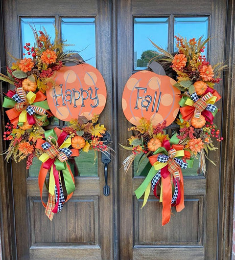 Pumpkin Mix Fall Oval Wreath with PUMPKIN Attached (1 LARGE Wreath)