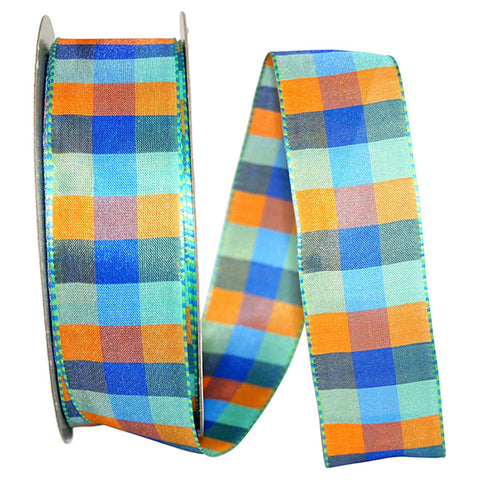 Bright Blue Plaid Wired Ribbon - 1.5" x 50yds