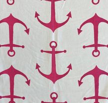 Outdoor Pillow - White with Pink Anchors