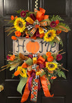 Home Pumpkin Fall Floral Wreath