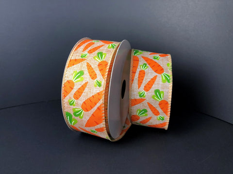 Lotsa Carrots on Burlap Wired Ribbon - 1.5"x 10yds