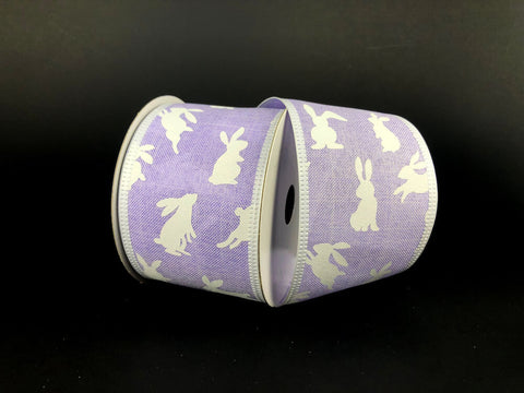 White Rabbits on Lavender Burlap Wired Ribbon - 2.5"x 10yds