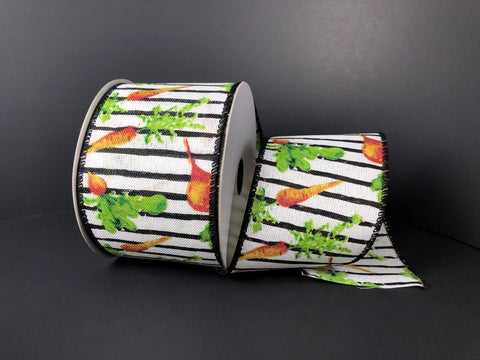 Carrots on Striped Wired Ribbon - 2.5"x 10yds