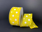 Yellow Linen w/ White Polka Dots Wired Ribbon - 1.5" x 10yds