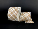 Burlap w/ White Diagonal Plaid Wired Ribbon - 2.5" x 10yds