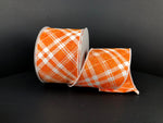 Orange w/ White Diagonal Plaid Wired Ribbon - 2.5" x 10yds