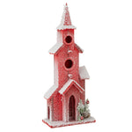 18.5" WOODEN RED BIRD HOUSE WITH STEEPLE