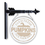 12.5 Inch Round Cream Wood Engraved PUMPKINS Sign-Holder not included