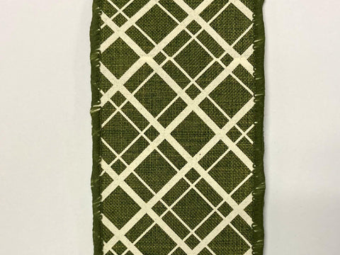 Moss Ivory Crossed Wired Ribbon - 2.5" x 10yds