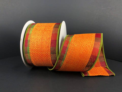 Orange w/ Buffalo Check Border Wired Ribbon - 2.5" x 10yds