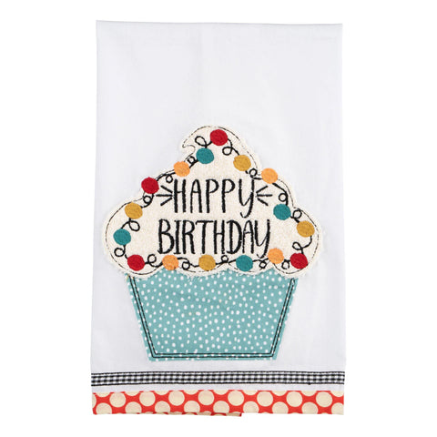 Colorful Happy Birthday Cupcake TEA TOWEL