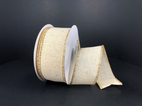 Canvas Ivory & Gold Wired Ribbon - 1.5" x 10yds