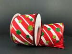 Multi Green Dot on Candy Cane Wired Ribbon - 2.5"x10Yds