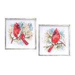 Cardinal and Pine in Metal Frame-Set of 2