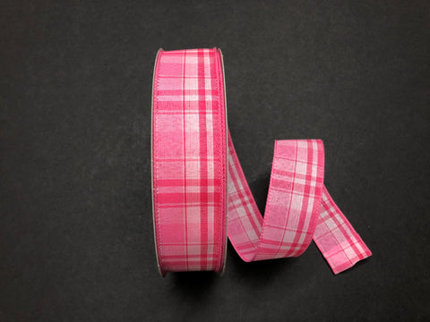 Light Pink & Hot Pink Plaid Wired Ribbon - 1.5" x 50yds