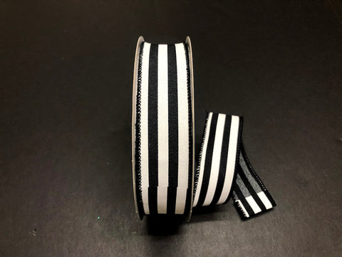 Black & White Linen Cabana Stripes Wired Ribbon - 1.5" x 50yds