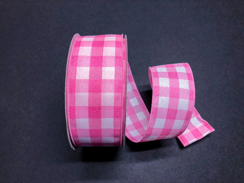 Pink & White Buffalo Check Wired Ribbon - 2.5" x 50yds