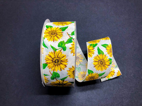 Sunflowers on Ivory Wired Ribbon - 2.5" x 50yds