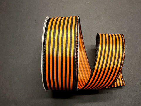 Orange & Black Striped Wired Ribbon - 2.5" x 50yds