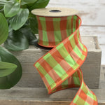 Terracotta & Green Check Dupioni Wired Ribbon - 2.5" x 10yds