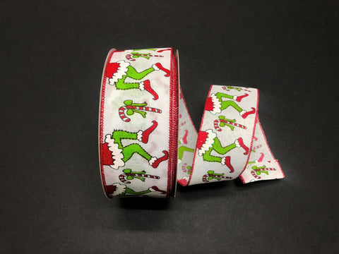 Grinch with Candy Canes Wired Edge - 2.5" - 50 YDS