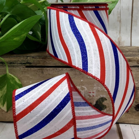 Patriotic Glitter Wave Wired Ribbon - 2.5" x 10yds