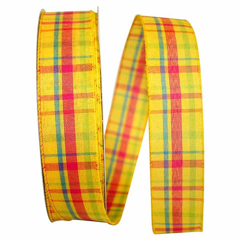 Yellow Breezeway Plaid Wired Ribbon - 1.5" x 50yds